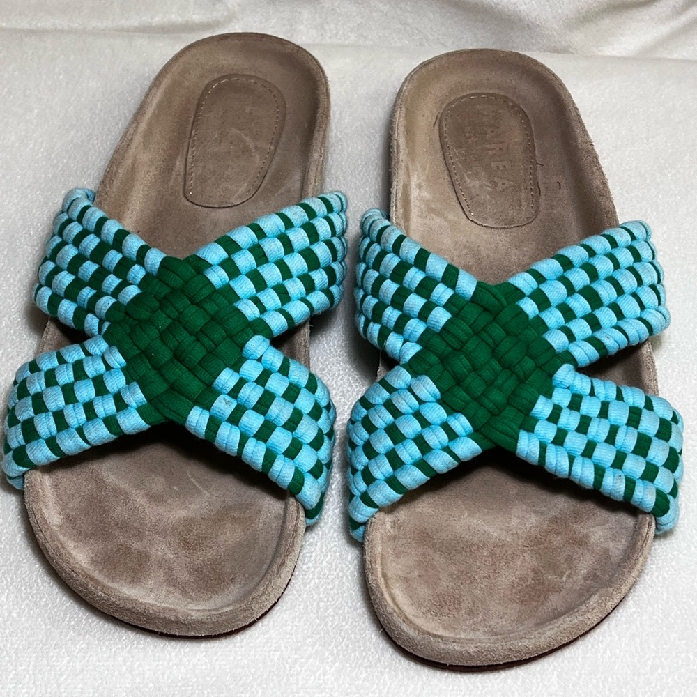 Marea New York Cruzado Sandals Aqua/Green Size 41 Anthropologie Artisan Slides